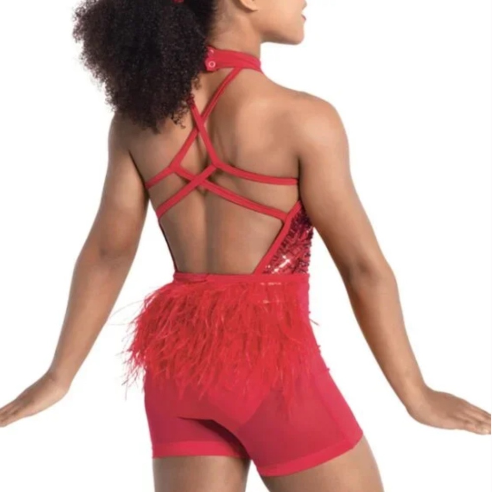 Red sequin Bollywood/jazz costume with fur attached (hair piece NOT included)